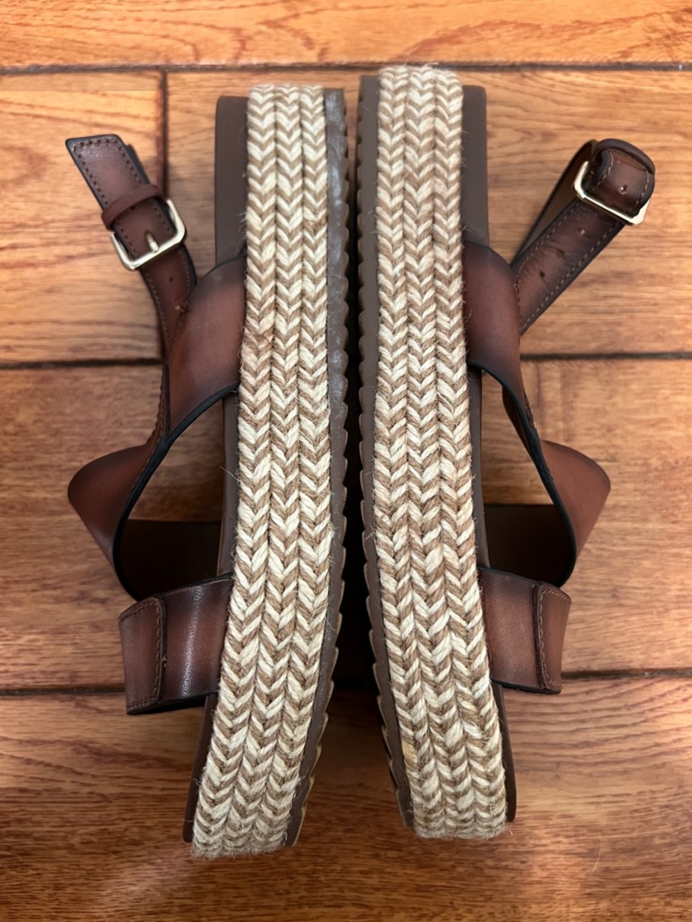 Naturalizer Jasmin Brown Leather Espadrille Platform Wedge Slingback Sandals - Picture 6 of 8